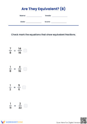 Essential Equivalent Fractions Test | Printable Grade 4-6