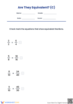 Essential Equivalent Fractions Worksheet | Grades 3-5