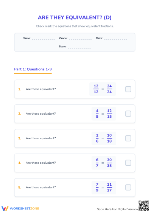 4.NF.A.1 Worksheet: Equivalent Fractions — Grade 4 Aligned