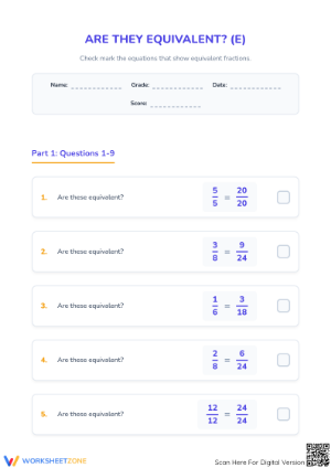 Printable Equivalent Fractions Test | Grade 4 Aligned