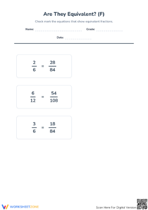 Grade 4 Equivalent Fractions — Printable No-Prep Worksheet