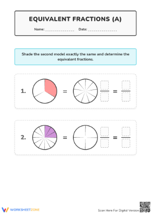 Printable Equivalent Fractions Worksheet | Grade 3-4