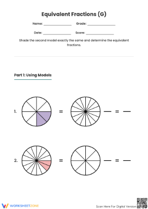 Grade 3 Equivalent Fractions — Printable No-Prep Worksheet