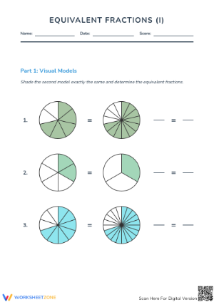 Printable Grade 4 Equivalent Fractions Models Worksheet