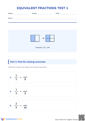 Printable Equivalent Fractions Worksheet | Grade 4 Aligned