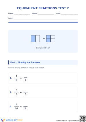 Grade 4 Aligned: Equivalent Fractions Worksheet