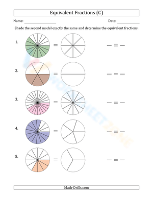 Equivalent Fractions Models Worksheet | Grade 4 Printable