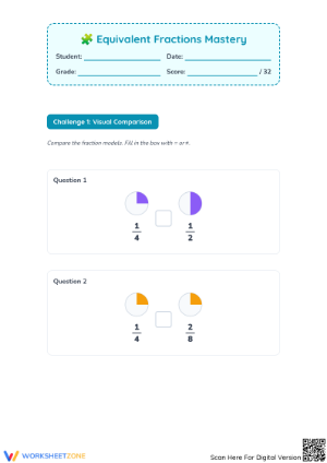 Essential Equivalent Fractions Mastery Worksheet | Grade 3