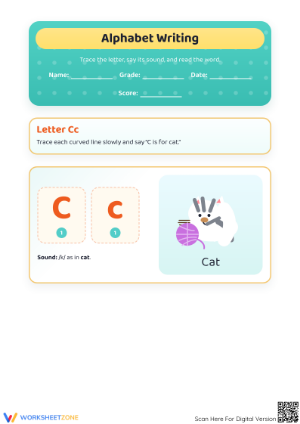 Printable Letter C Alphabet Writing Worksheet | Grade K-1