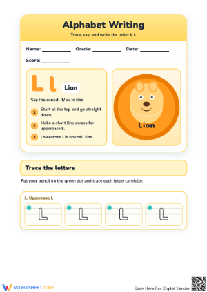 Essential Letter L Writing Worksheet | Grade K-1