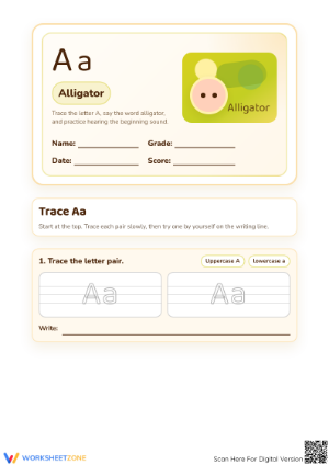 Printable Letter A Worksheet for Preschool & Kindergarten