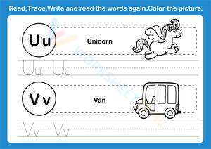 Read, trace, and write - Letters U & V