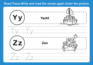 Essential Letters Y & Z Trace and Write Worksheet
