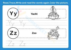 Read, trace, and write - Letters Y & Z