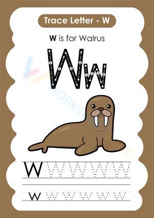 Letter W Handwriting And Walrus Tracing Practice