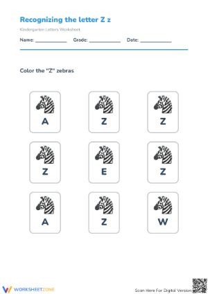 Printable Letter Z Recognition Worksheet | Kindergarten