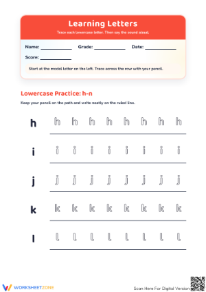 Essential Alphabet Practice: Letters h-n | Grade K Printable