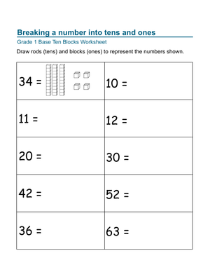 Worksheet for Breaking Numbers into Parts