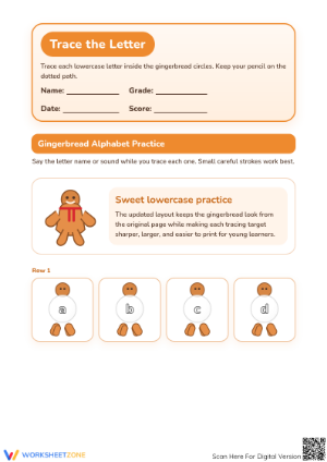 Printable Gingerbread Alphabet Tracing: Lowercase A-Z