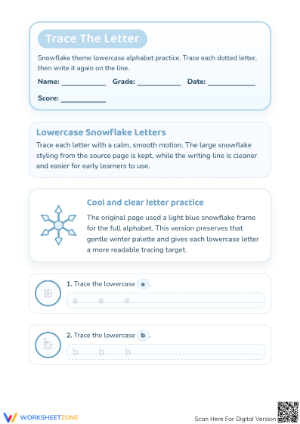 Printable Snowflake Letter Tracing Worksheet | Grade K ELA