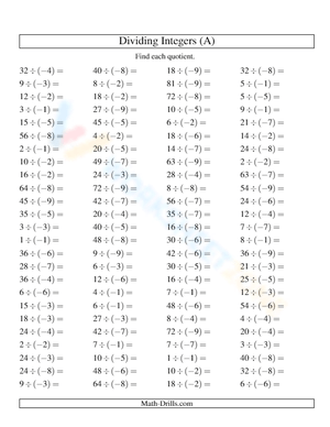 Practice Dividing Integers for Skill Improvement
