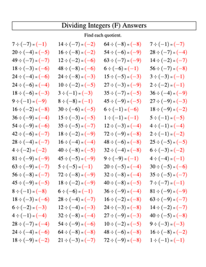 Dividing Integers Worksheet for Skill Building
