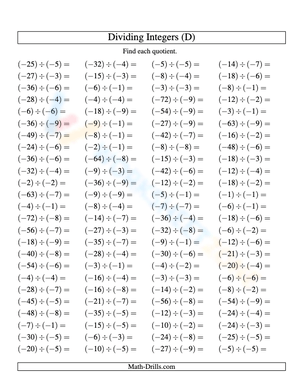 Dividing Integers: Enhance Skills with Practice