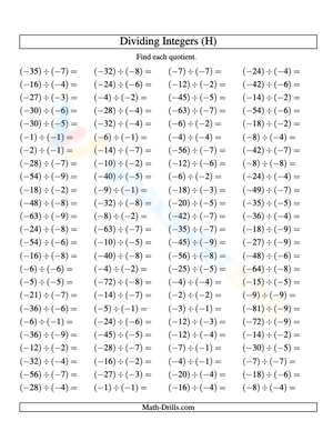 Comprehensive Practice: Dividing Integers