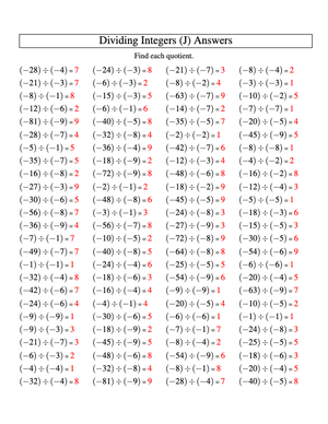 Dividing Integers Made Simple Worksheet