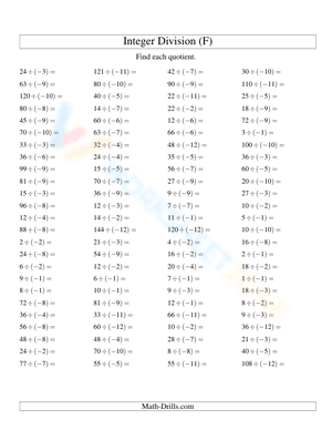 Excel with This Dividing Integers Worksheet