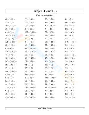 Practice Integer Division with This Worksheet