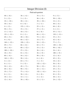 Practice Integer Division with This Worksheet