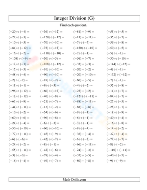 Worksheet for Skill Development Dividing Integers