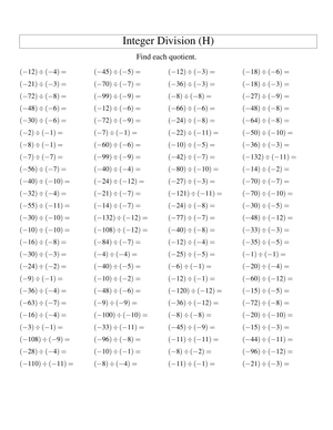 Basic Practice for Dividing Integers