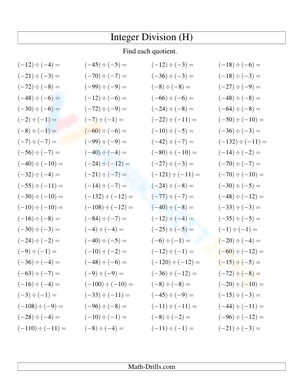 Basic Practice for Dividing Integers