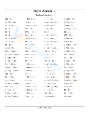 Practice Problems Dividing Integers