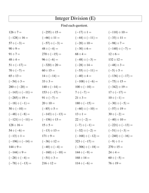 Practice Problems Dividing Integers