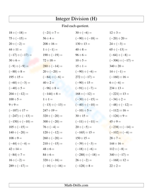 Practice for Dividing Integers Fundamentals