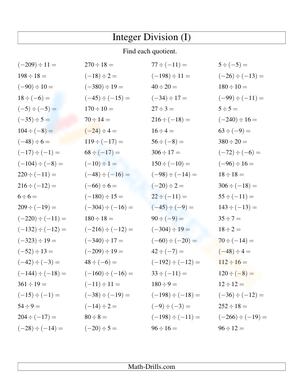 Easy Practice: Dividing Integers Problems