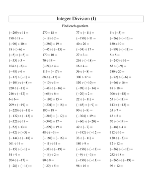 Easy Practice: Dividing Integers Problems