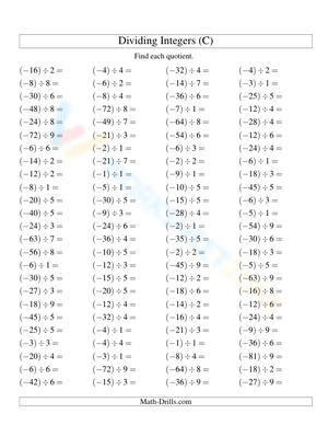 Practice Dividing Integers with Negatives