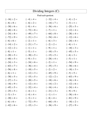 Practice Dividing Integers with Negatives