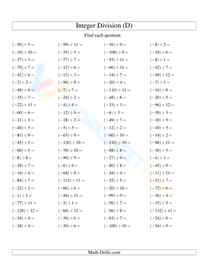 Integer Division Worksheet
