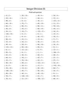 Worksheet: Practice Integer Division