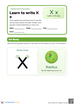 Essential Letter X Handwriting Worksheet | Grade K-1 ELA