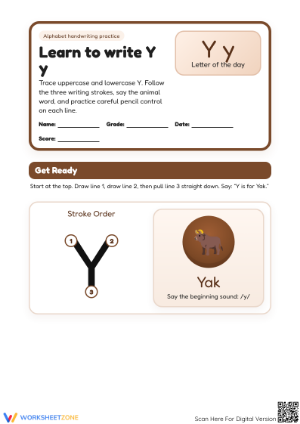 Learn to Write Letter Y: Essential Grade K-1 Handwriting