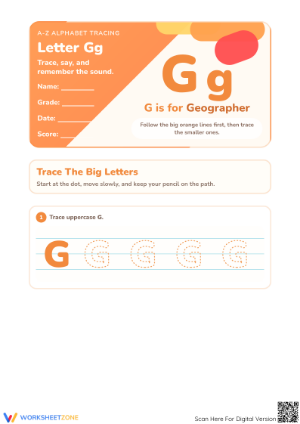 Essential Letter Gg Tracing Worksheet | Kindergarten ELA