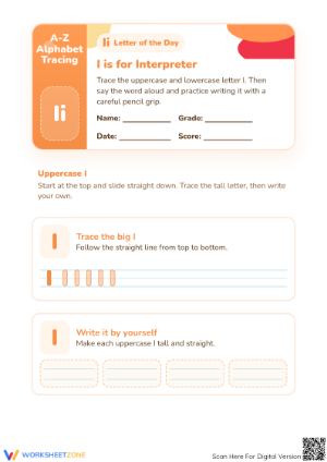 Letter I Tracing Worksheet | Essential Grade K Alphabet