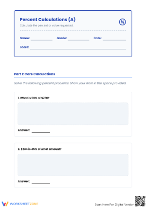 Essential Percent Calculations Worksheet (Grades 6-8)