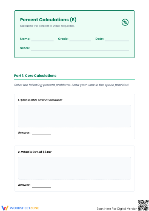 Essential Mixed Percent Calculations Worksheet | Grade 7